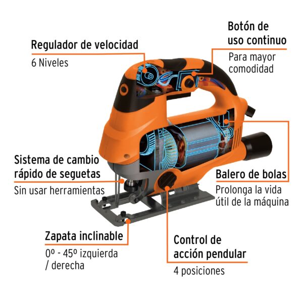 Sierra caladora 750 W 6A velocidad variable, profesional