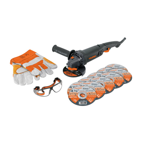 Combo esmeriladora 4-1/2",950W, discos, lentes y guantes, Industrial