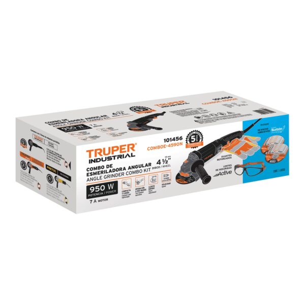 Combo esmeriladora 4-1/2",950W, discos, lentes y guantes, Industrial