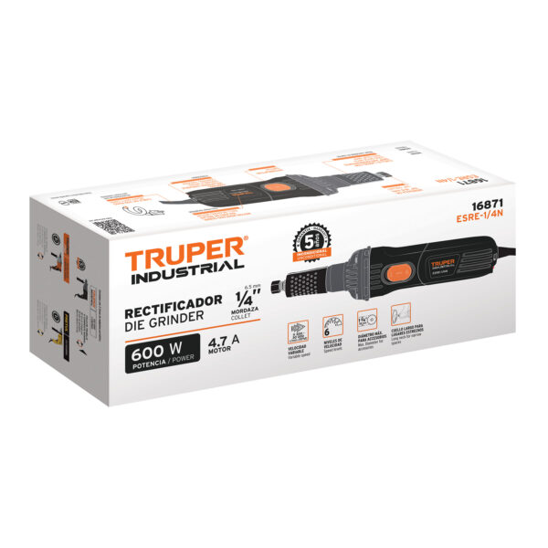 Esmeril recto (rectificador) 1/4" 600W, TRUPER INDUSTRIAL