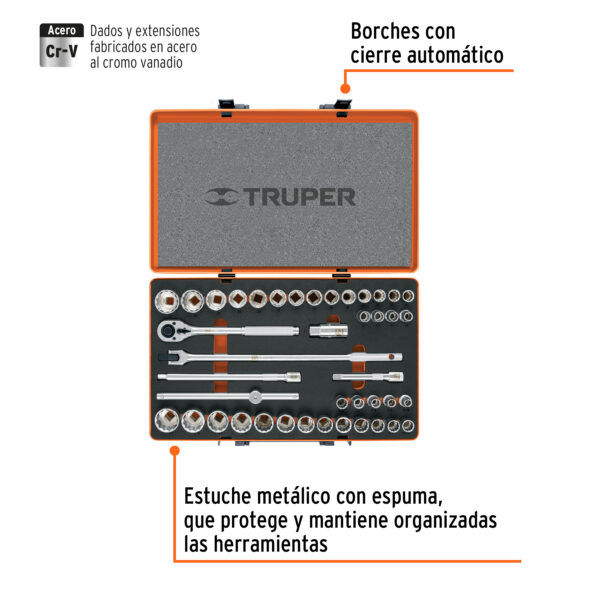 Juego de 42 herramientas cuadro 1/2" std y mm para mecánico