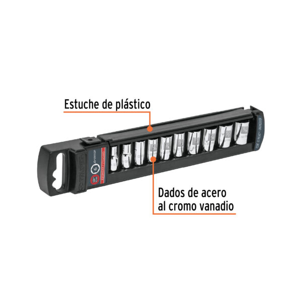 JD-1-4X10P+FC1 Juego de 10 dados cuadro 1/4' std, Truper