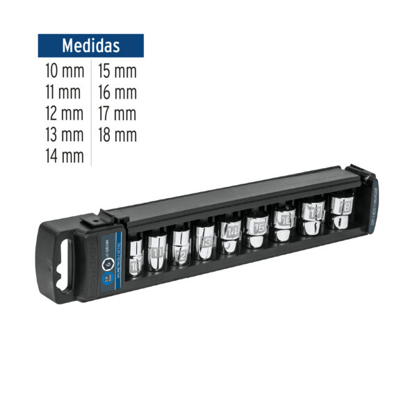 Juego de 9 dados cuadro 3/8' mm, Truper