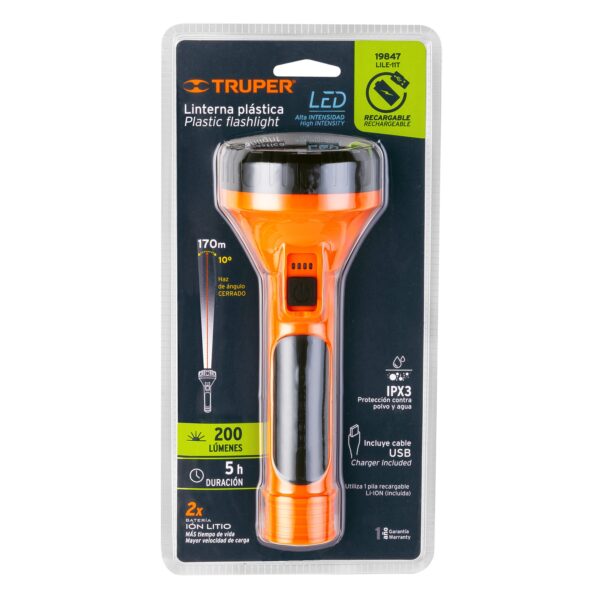 Linterna plástica 1 LED 200 lm recargable