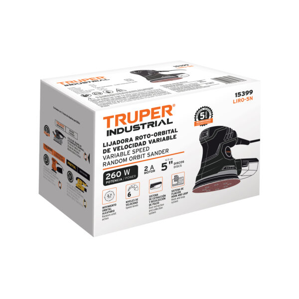 LIRO-5N+E1 Lijadora roto orbital 5", 260W, TRUPER INDUSTRIAL
