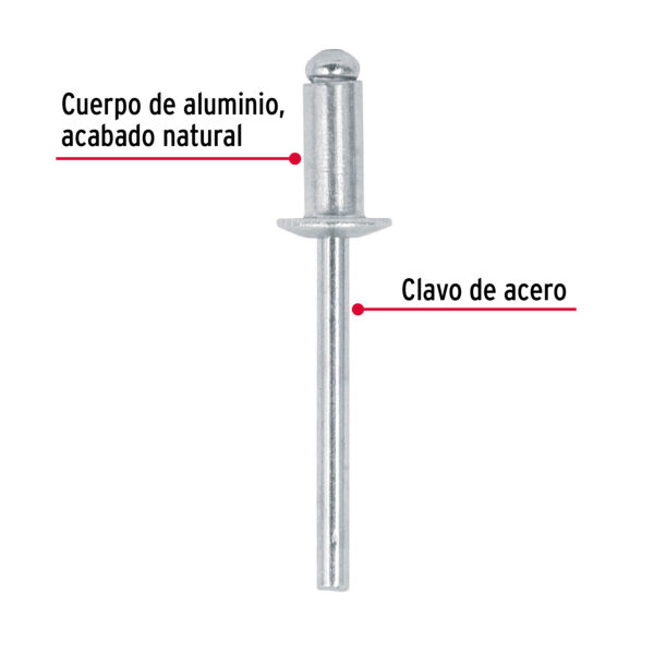 Bolsa con 50 remaches 3/16' de aluminio, ala 17/32'