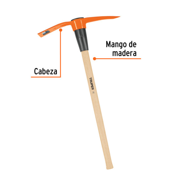 Talacho-pico 5 lb, mango de madera 36"