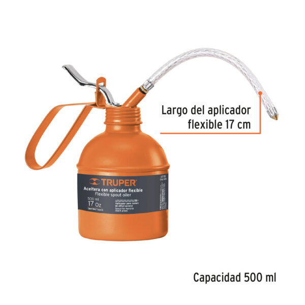 ACEF-500+FC2 Aceitera de 500 ml (17 oz) con aplicador flexible, Truper