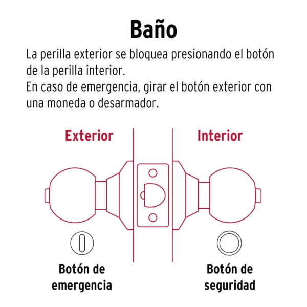 BALT-LB-BP+D3 Cerradura tipo esfera, tubular, baño, brillante, Basic