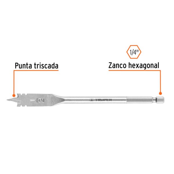 BPT-1-2+FC1 Broca plana de manita 1/2' para madera, Truper