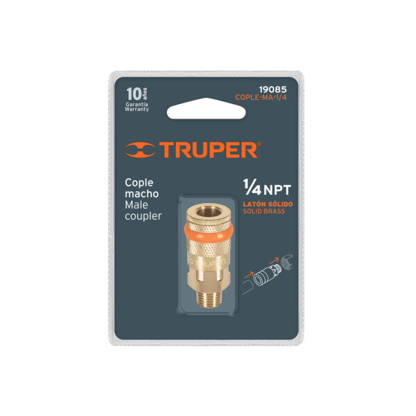 COPLE-MA-1-4+E1 Cople de latón, cuerda 1/4 NPT, macho, Truper