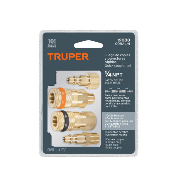 CORAL-4+E1 Juego de 4 piezas, coples y conectores rápidos de latón