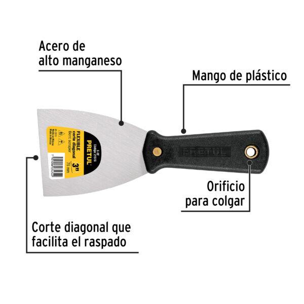 E-3F-2 Espátula flexible con mango de plástico, Pretul