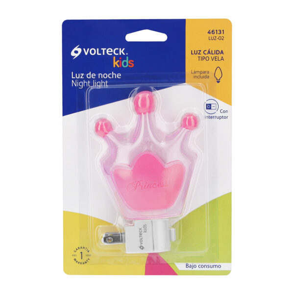 LUZ-02-2 Luz de noche con lámpara E12, corona princesa, Volteck