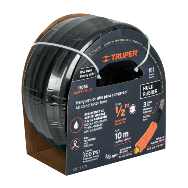 MAN-AP-10-1-2 Manguera para compresor, de hule, 10m x 1/2', Truper