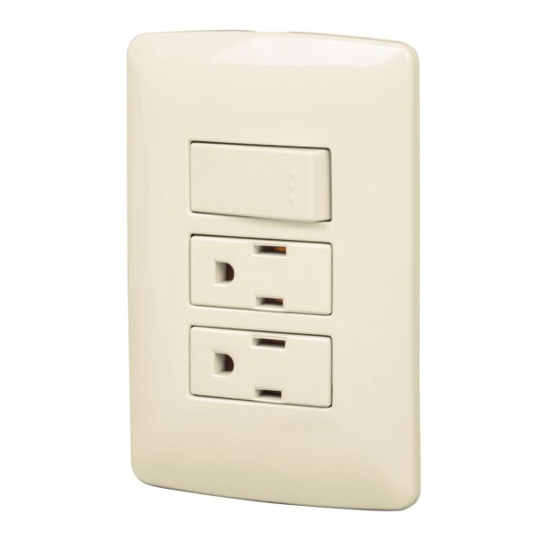 Placa armada 2 contactos e interruptor, marfil, línea Italiana