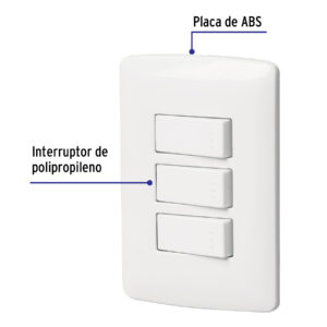 Placa armada 3 interruptores sencillos, blanco, línea Italiana