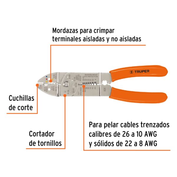 Pinza 9' pela cables, 26 a 10 AWG, TRUPER