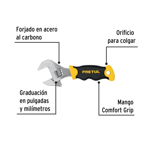 PECO-6P+FC1 Llave ajustable (perico corto) 6' cromada con grip, Pretul
